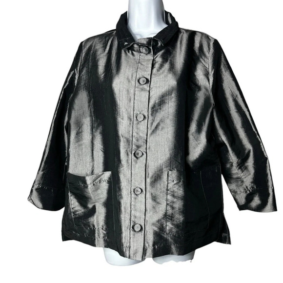Terra SJ Apparel Jacket Size Large Gray Metallic Wired Collar Art to Wear Pocket - Picture 1 of 9